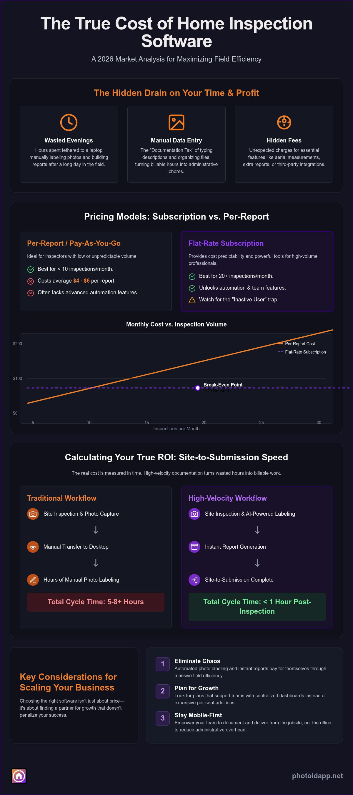Home Inspection Software Pricing The 2026 ROI and Cost Guide - Infographic | PHOTO iD by U Scope | #1 photo app for contractors Home Inspection Software Pricing: The 2026 ROI and Cost Guide